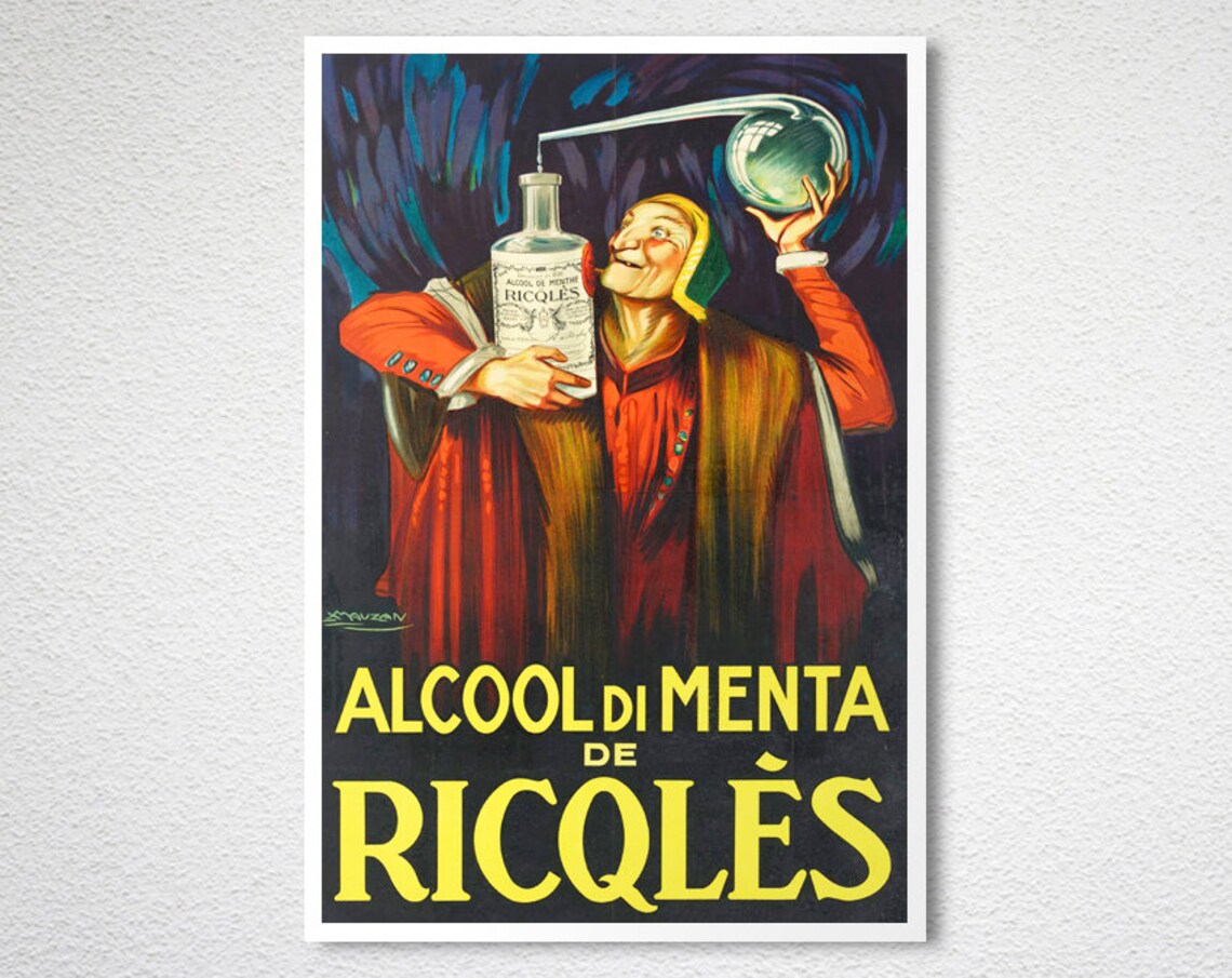 Ricqles Mint Liqueur Alchemist Flask Vintage French Ad Poster - Image 2