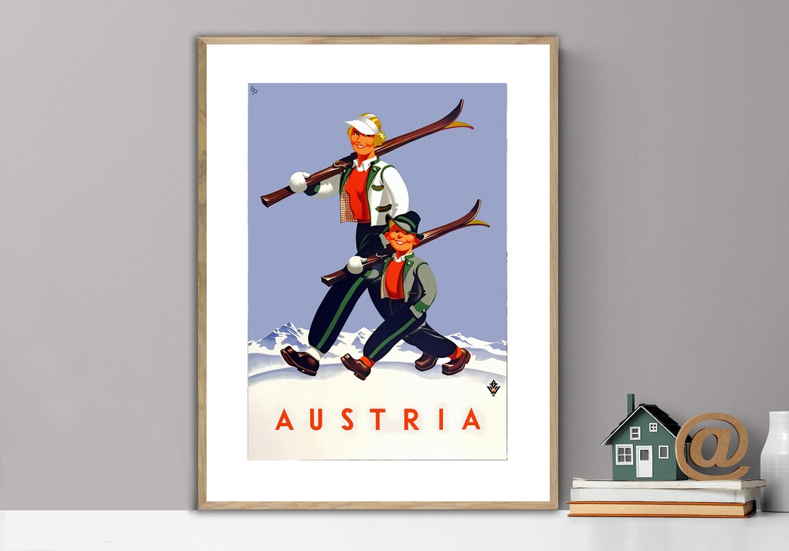 Austria Vintage Ski Poster, Travel Poster