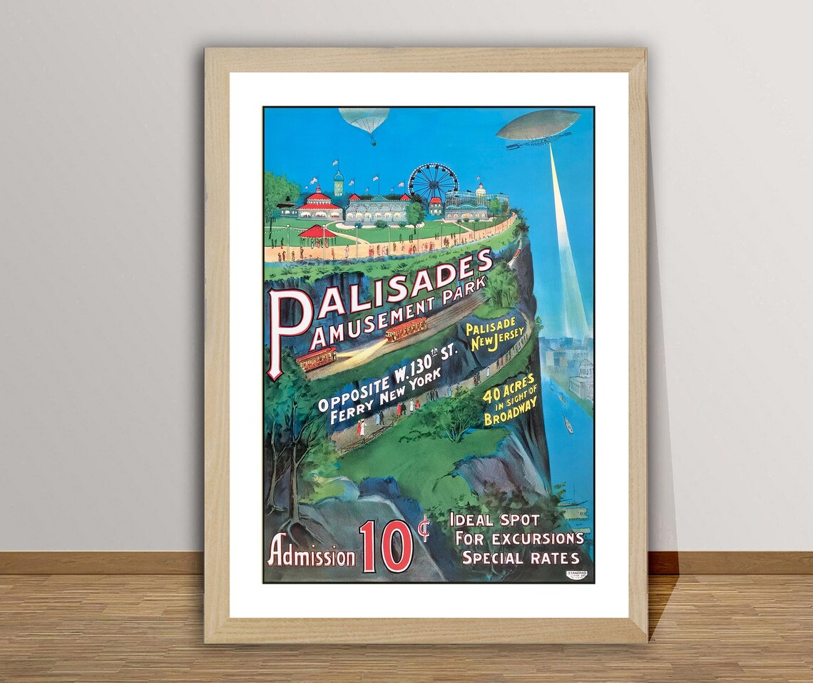 Palisades Amusement Park Vintage Travel Poster