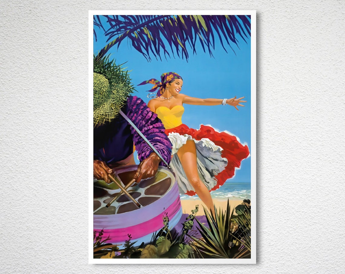Caribbean Steel Drum Dancer Vintage Tropical Beach Music Poster - Image 2