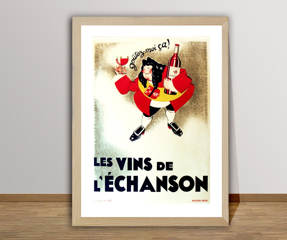 Vintage French Les Vins de LEchanson Wine Merchant Poster Art - Image 2