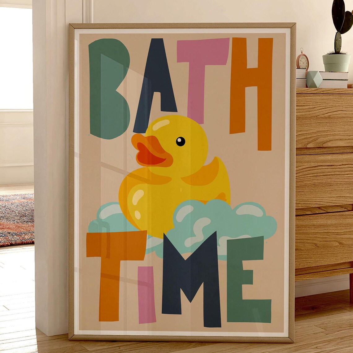Bath Time Rubber Duck Funny Print, Retro Bathroom Poster