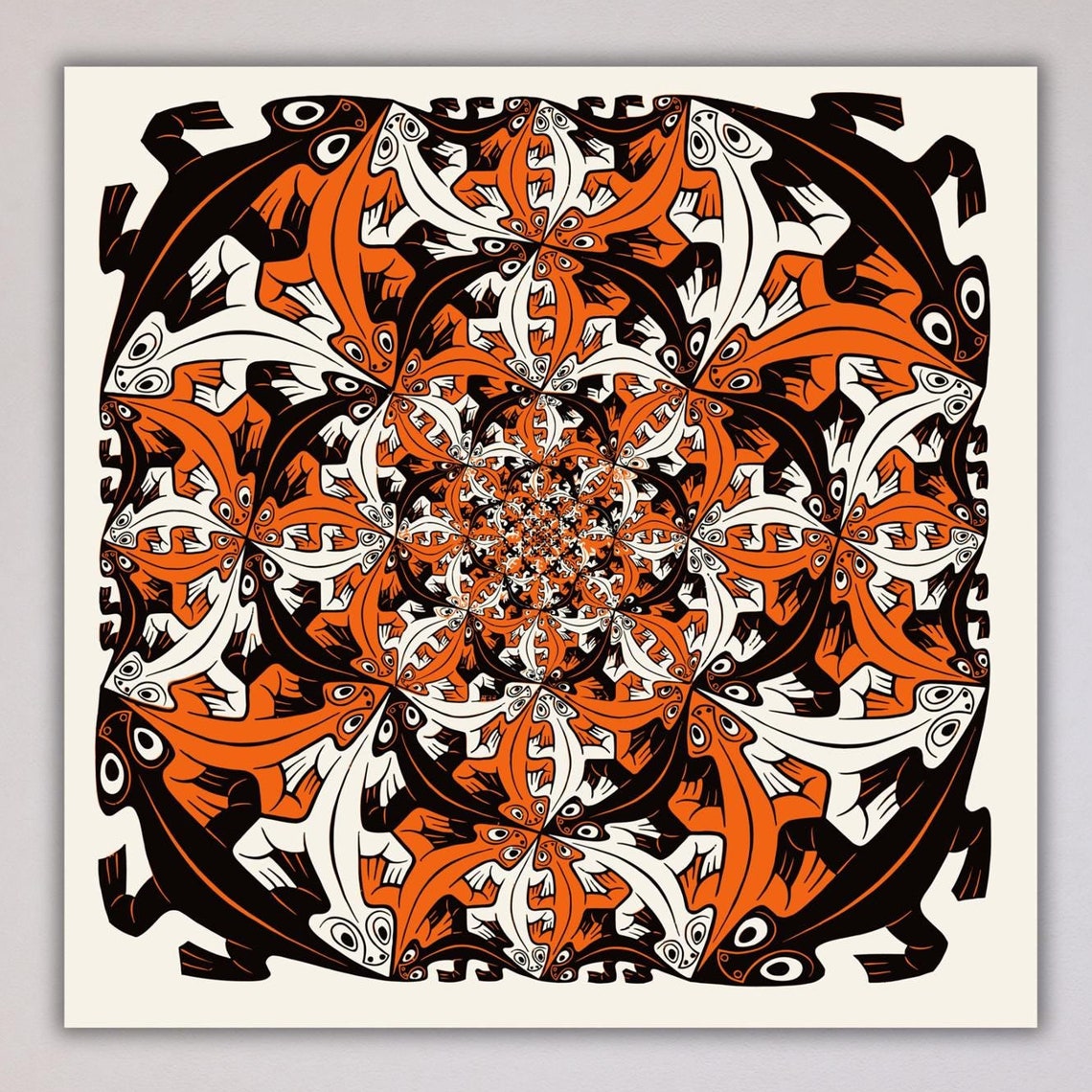 MC Escher Smaller and Smaller Lizard Spiral Tessellation Art Poster