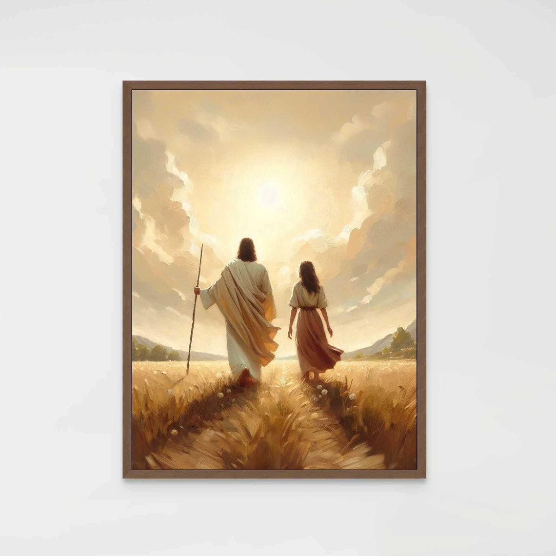 Jesus Walking With Woman, Christian Wall Art Print