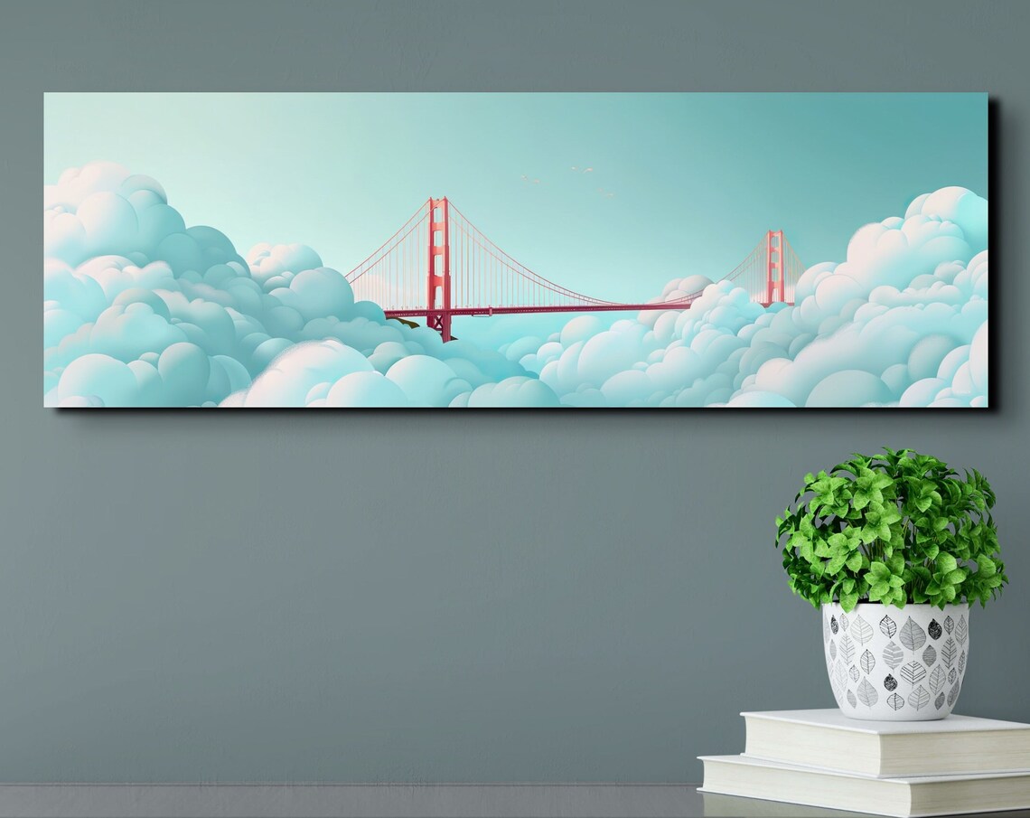Golden Gate Bridge Above The Clouds, Panoramic Art