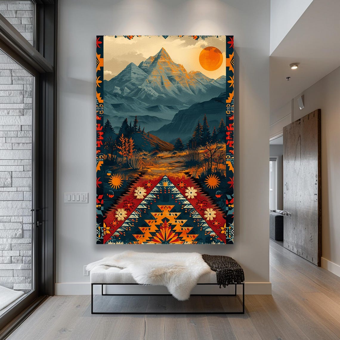 African Patterns Mountain Wall Decor Landscape Art Wall Hanging Extra Large Wall Art Print Wall Decor Housewarming Gift - Image 2