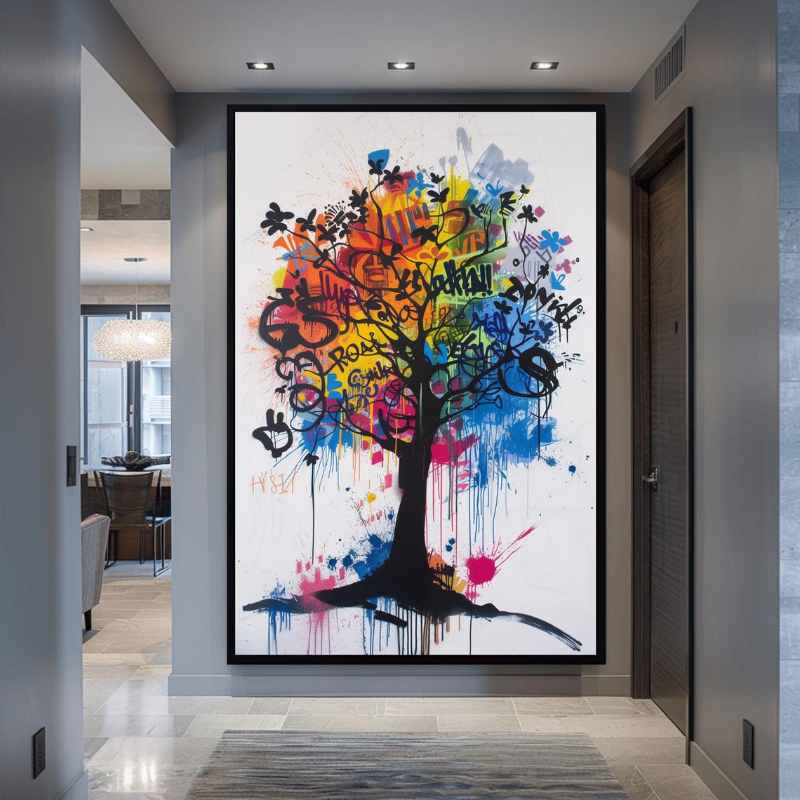 Wall Decor Framed Art Home Decor Dynamic Graffiti Tree Wall Decor Vibrant Abstract Art With Urban Street Style Perfect - Image 3