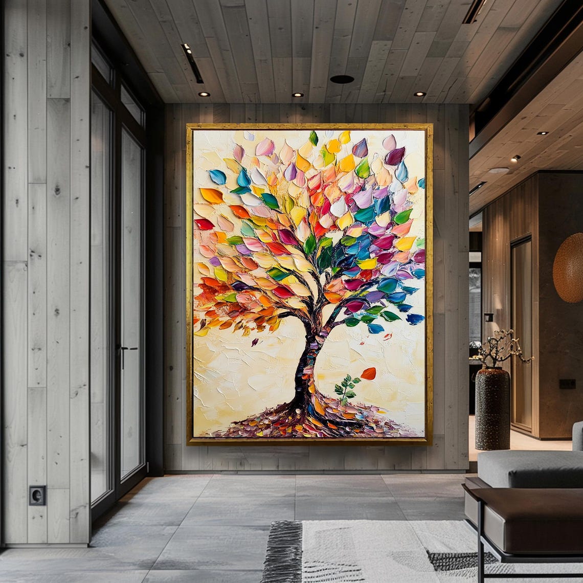 Colorful Abstract Tree Print Vibrant Textured Nature Art Framed Modern Impasto Tree Painting Bold Nature Inspired Wall Decor - Image 5