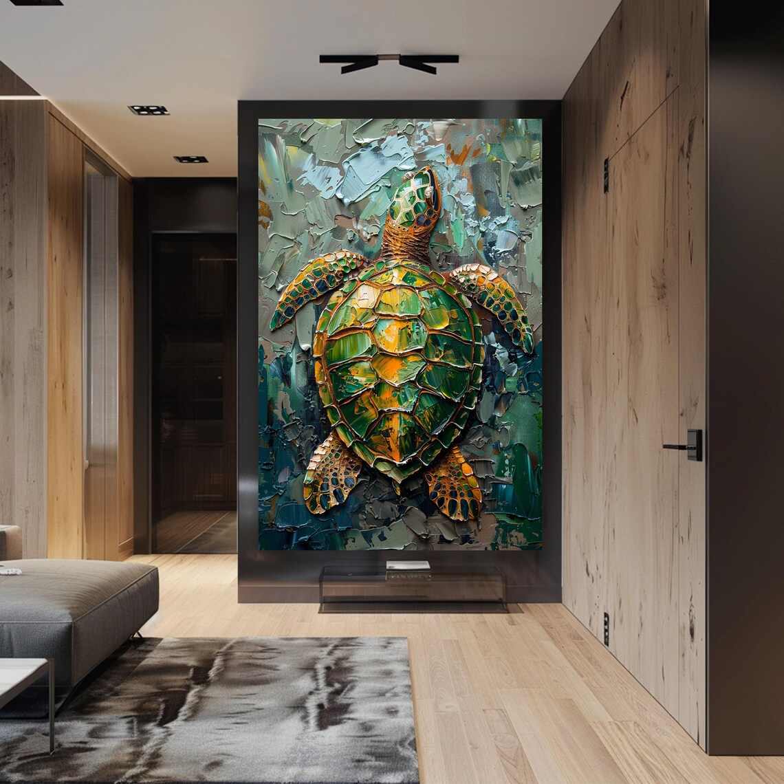 Green Sea Turtle Oil Painting with Heavy Impasto Texture Poster - Image 5