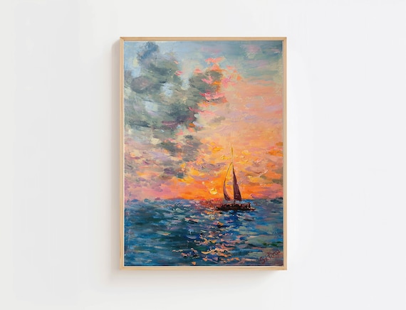 Key West Sunset Sailboat Pastel Sky Impressionist Painting Poster