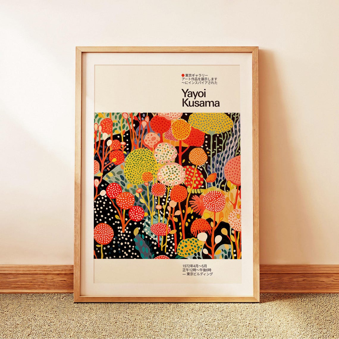 Yayoi Kusama Inspired Night Bloom Round Flower Garden Poster