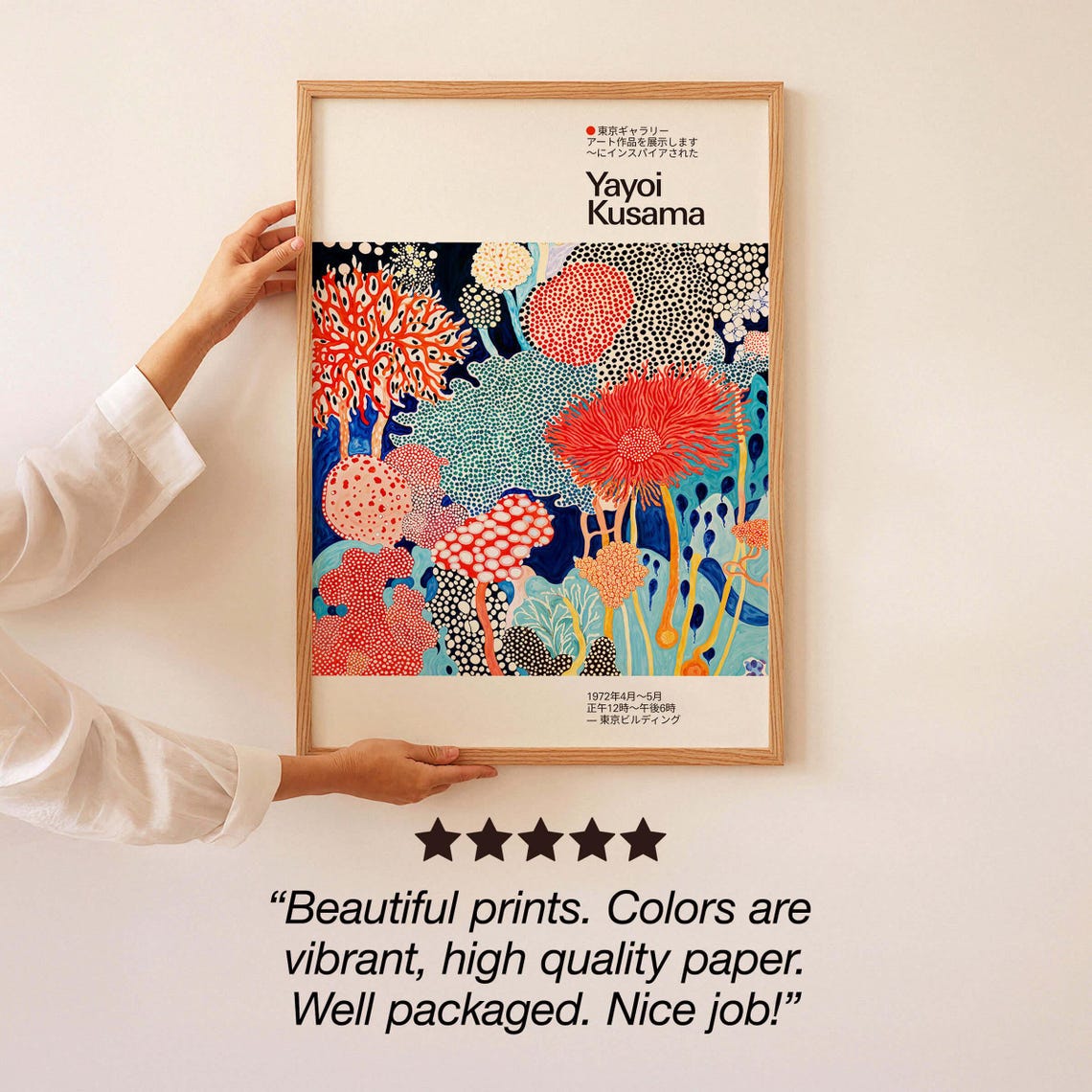 Yayoi Kusama Inspired Red Teal Dotted Coral Reef Scene Poster - Image 3