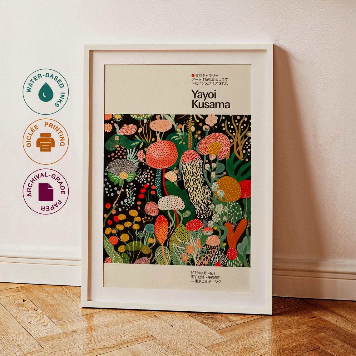 Yayoi Kusama Inspired Dark Spotted Mushroom Wonderland Poster - Image 3