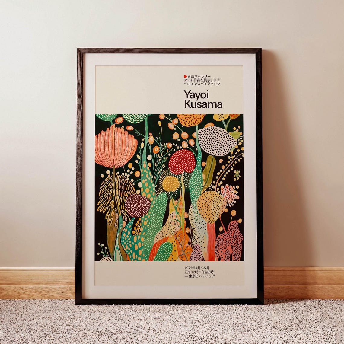 Yayoi Kusama Inspired Midnight Dotted Blossom Flower Meadow Poster
