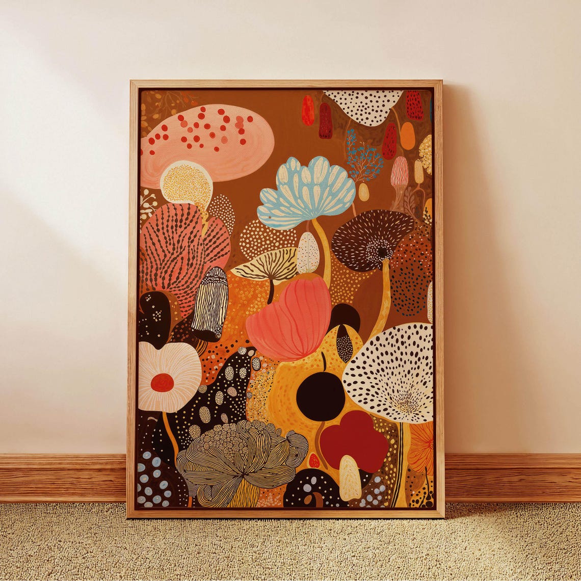 Terracotta Floral Meadow Abstract Botanical Poster in Warm Tones