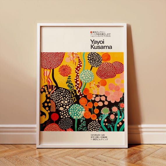 Yayoi Kusama Inspired Poster Unframed Japanese Kusama Artworks Museum Quality Wall Decor Modern Polka Dot Art Mid Century Style