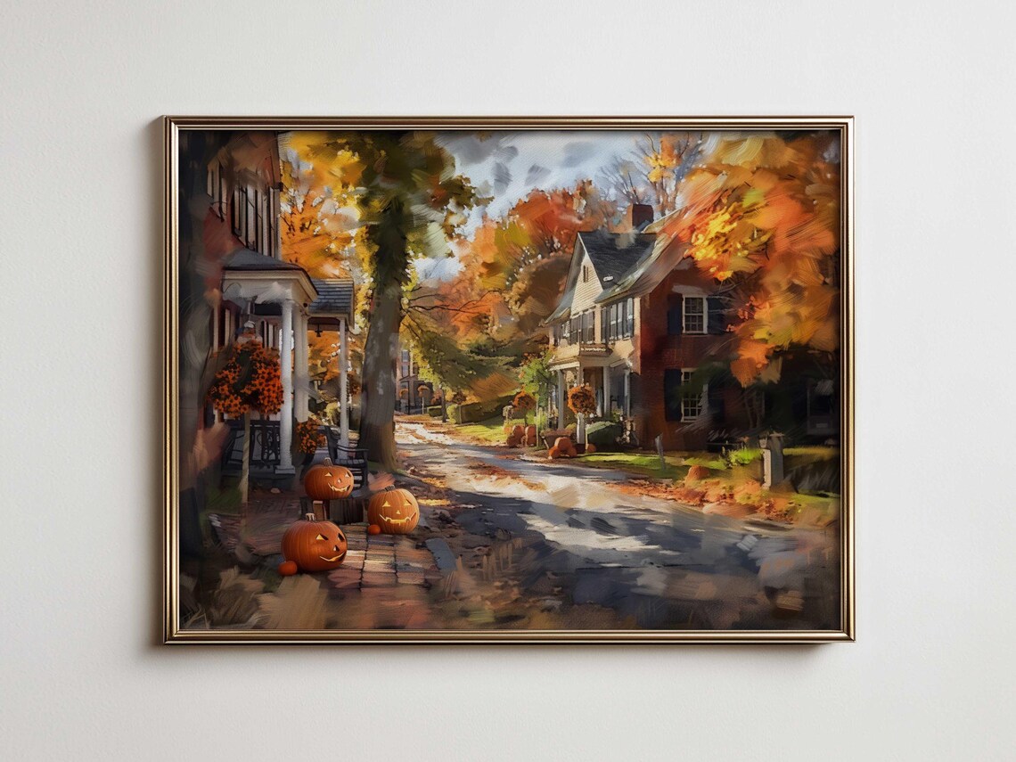 Halloween Print, Vintage Colonial Scenery Poster