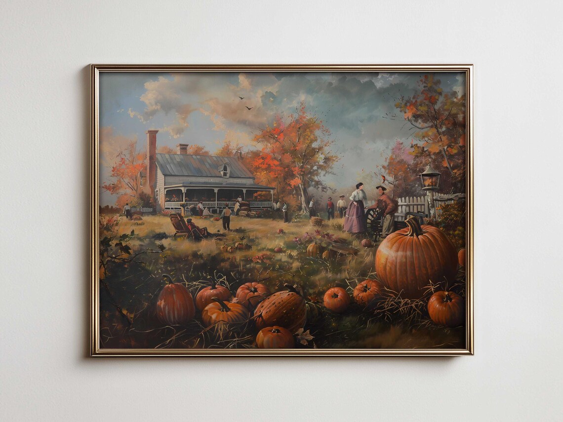 Autumn Pumpkin Harvest Farmhouse Fall Countryside Scene Poster