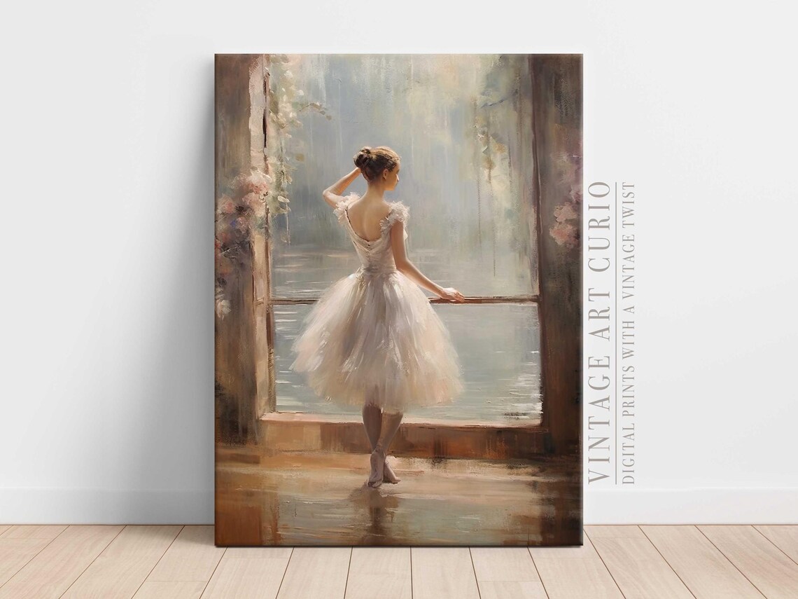 Antique Ballerina At Window Vintage Oil Painting Ballerina Poster