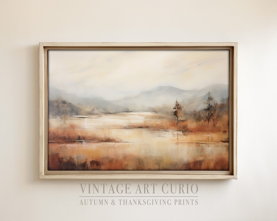 Warm Autumn Landscape Painting, Vintage Rustic Art Print