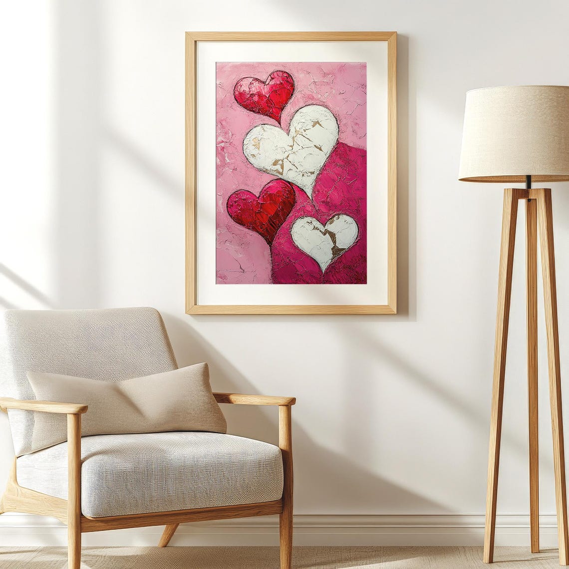 Red and Pink Hearts Impasto Painting Valentine Love Wall Decor Poster - Image 4