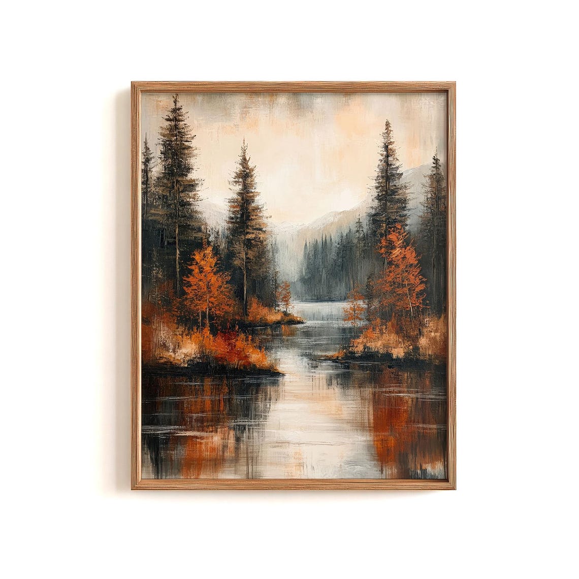 Autumn Forest Lake Painting Fall Foliage Reflection Nature Poster
