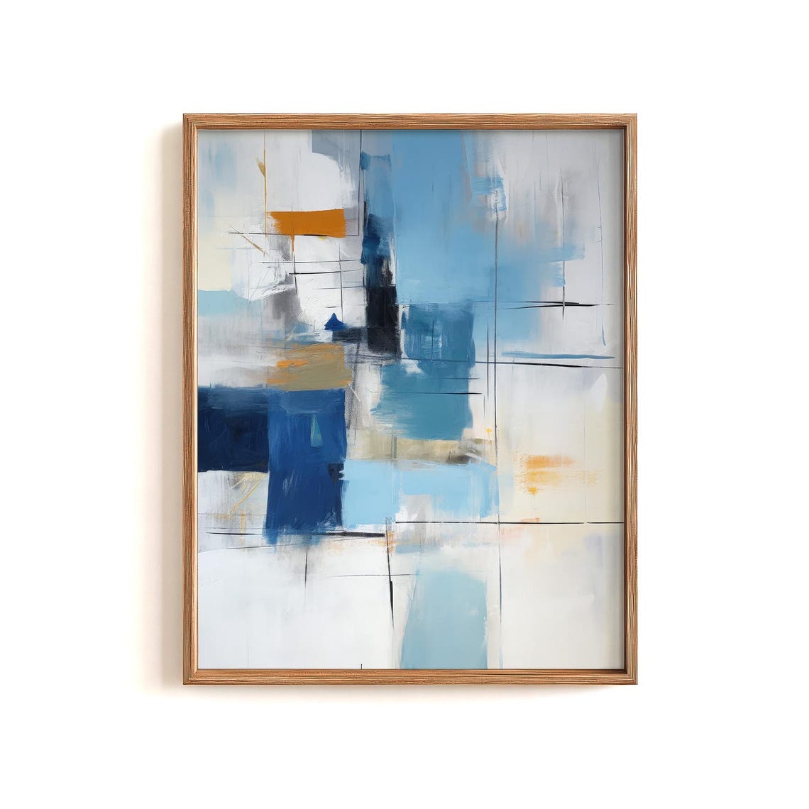 Blue White Abstract With Orange Accent Modern Minimalist Art Poster - Image 5