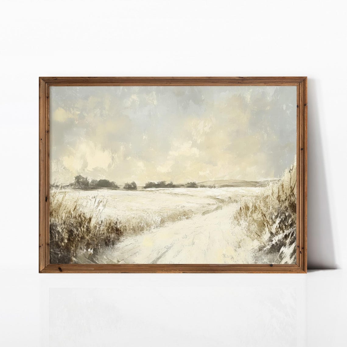 Snowy Winter Field Path Soft Monochrome Prairie Landscape Poster - Image 4