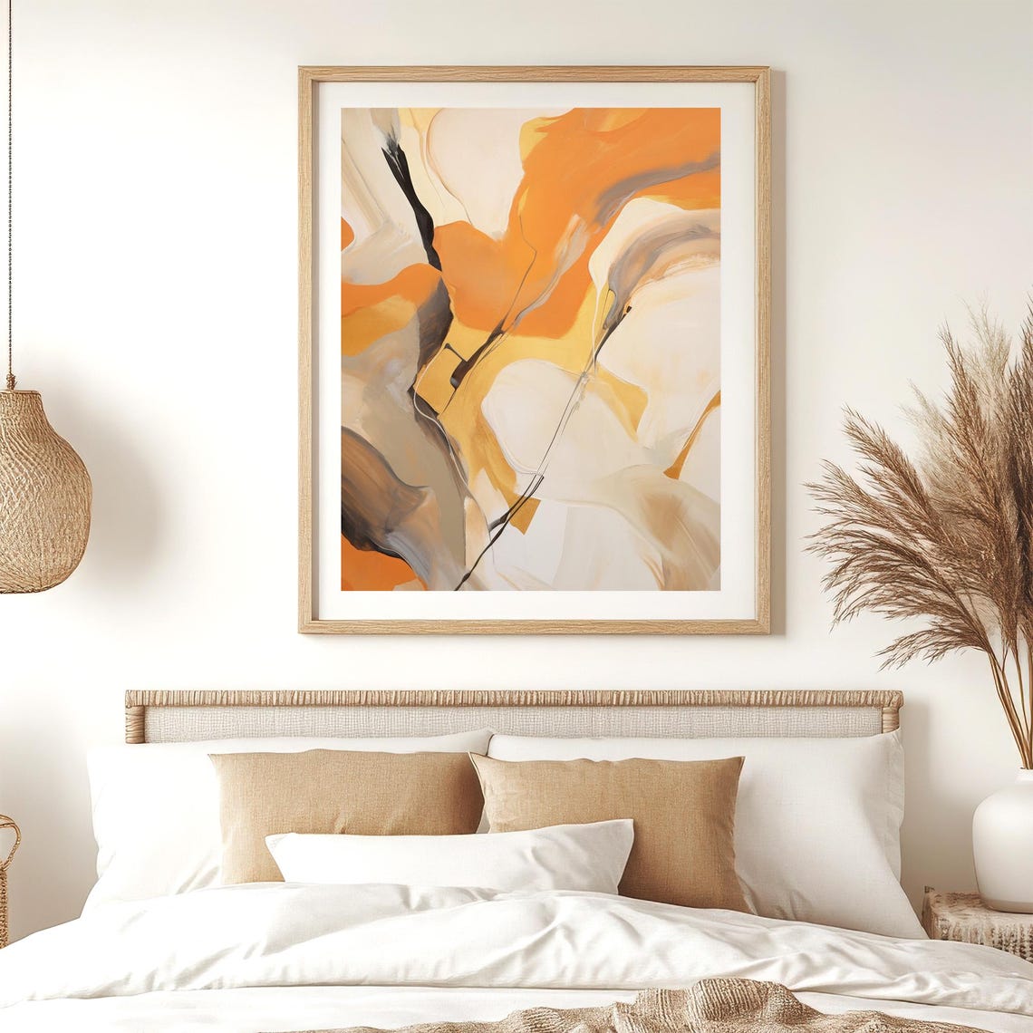 Bold Orange And Beige Abstract With Dark Ink Line Modern Art Poster - Image 3
