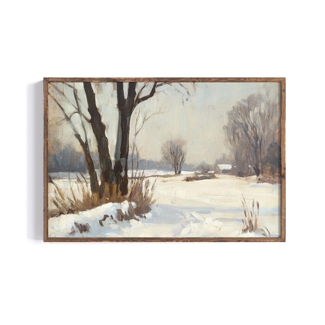 Minimalist Winter Snow Landscape Painting Serene Calm Wall Poster