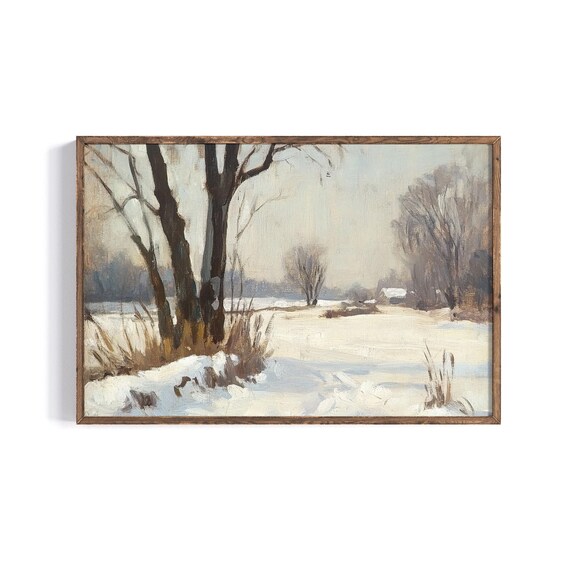 Minimalist Winter Snow Landscape Painting Serene Calm Wall Poster