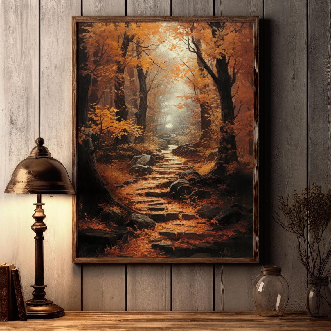 Golden Autumn Forest Stone Steps Pathway Vintage Woodland Poster - Image 4