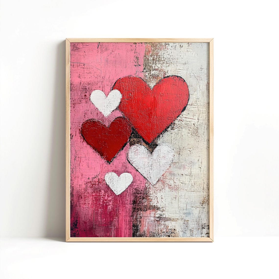 Red and White Hearts Abstract Painting Valentine Love Wall Poster