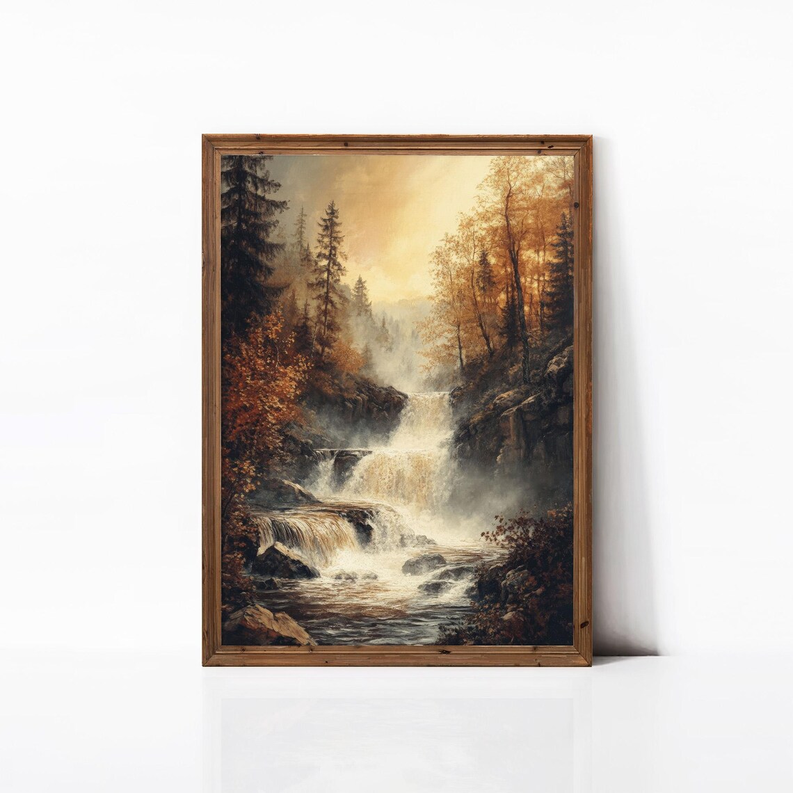 Autumn Forest Waterfall Golden Cascades Vintage Woodland Scene Poster - Image 4