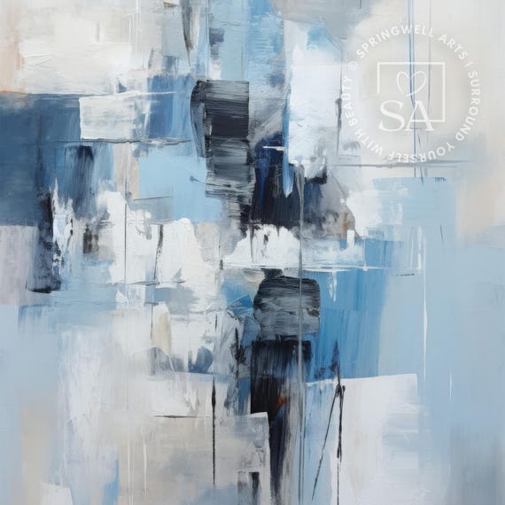Blue and Gray Abstract Minimalist Art Print