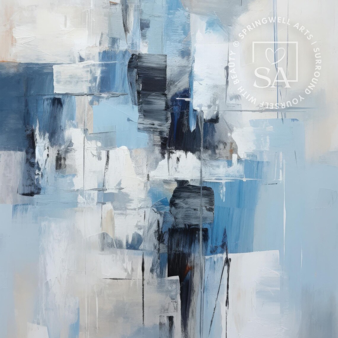 Blue and Gray Abstract Minimalist Art Print
