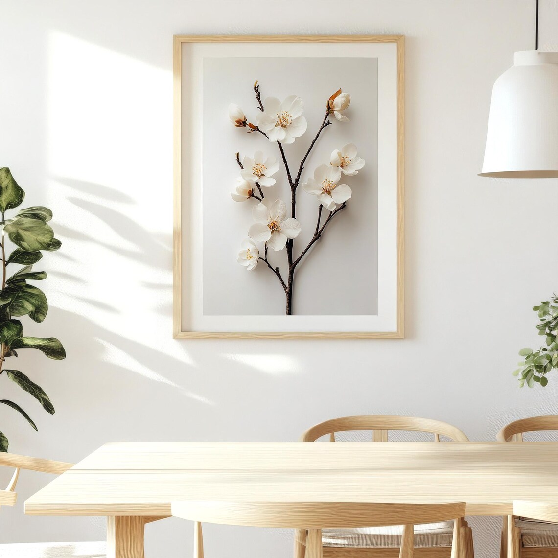 White Spring Blossoms Branch Minimalist Floral Botanical Nature Wall Art - Image 3