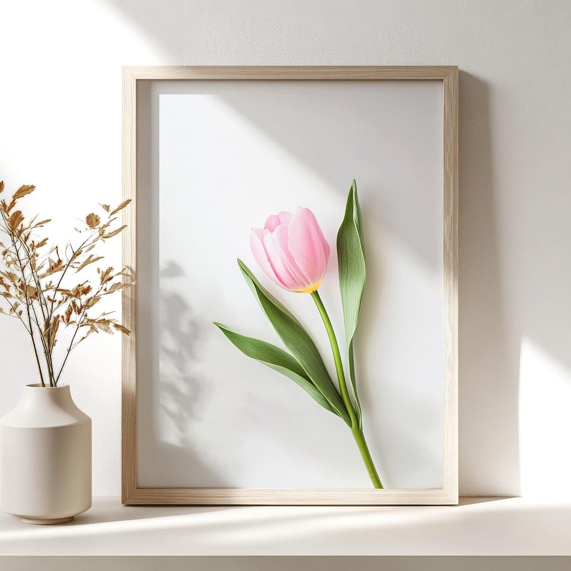 Pink Tulip Single Stem Minimalist Floral Botanical Spring Wall Art