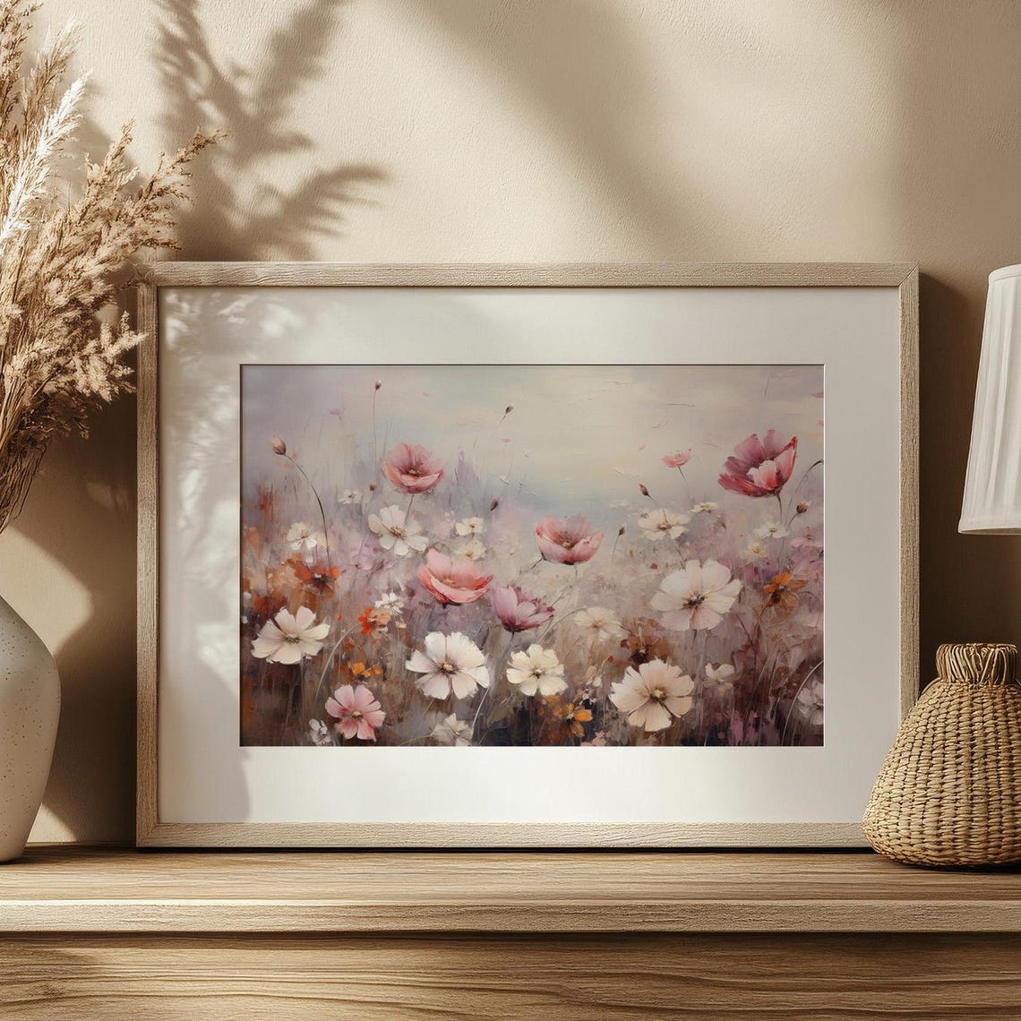 Pink White Wildflower Field Bloom Cosmos Poppies Spring Art Poster - Image 2