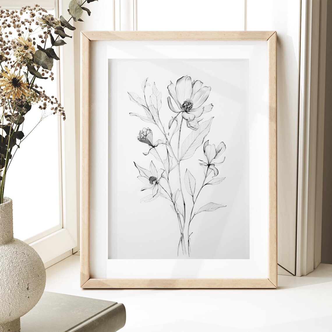 Flower Sketch Black and White Botanical Art Print - Image 2