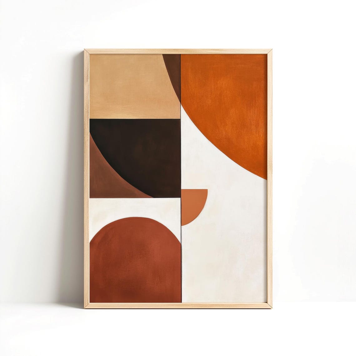 Terracotta And Beige Geometric Abstract Modern Mid Century Art Poster