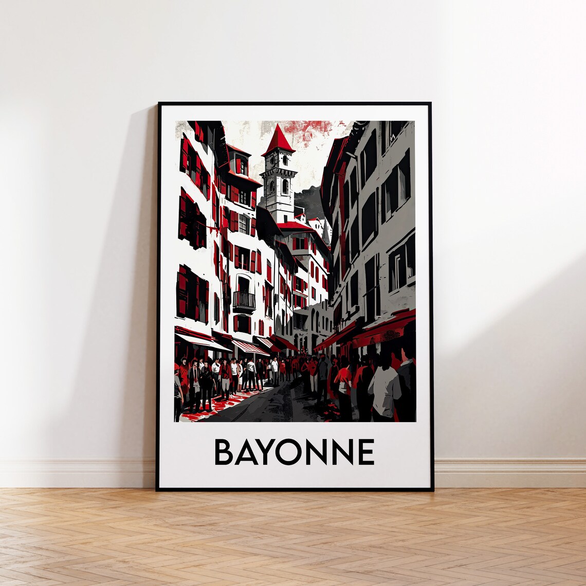 Vibrant Bayonne France Basque Festival Street Red White Travel Poster