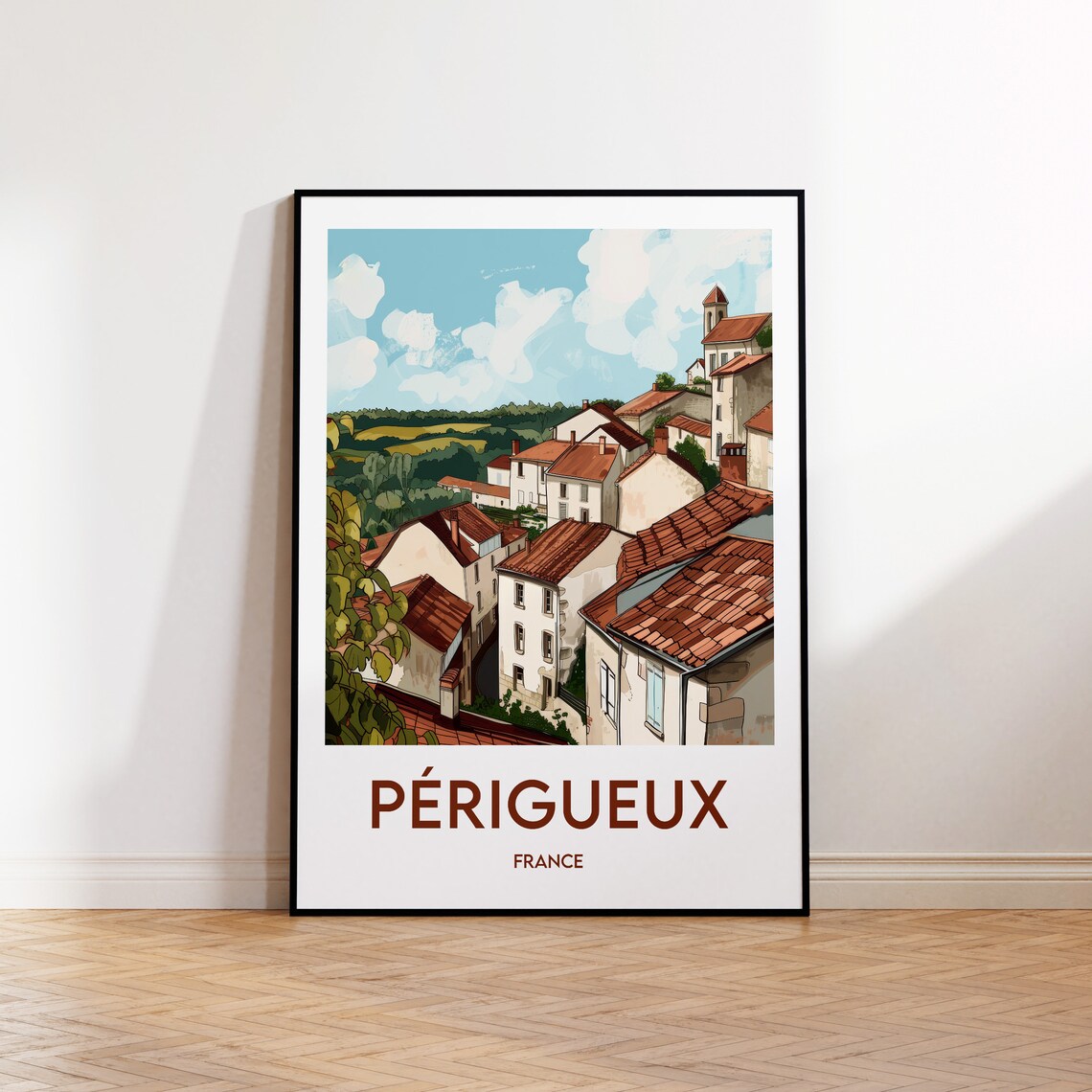 Perigueux France Lovely Hilltop Village Red Roofs Vintage Travel Poster