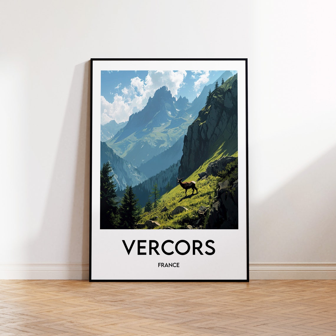 Vercors France Alpine Travel Poster with Dramatic Mountain Peak