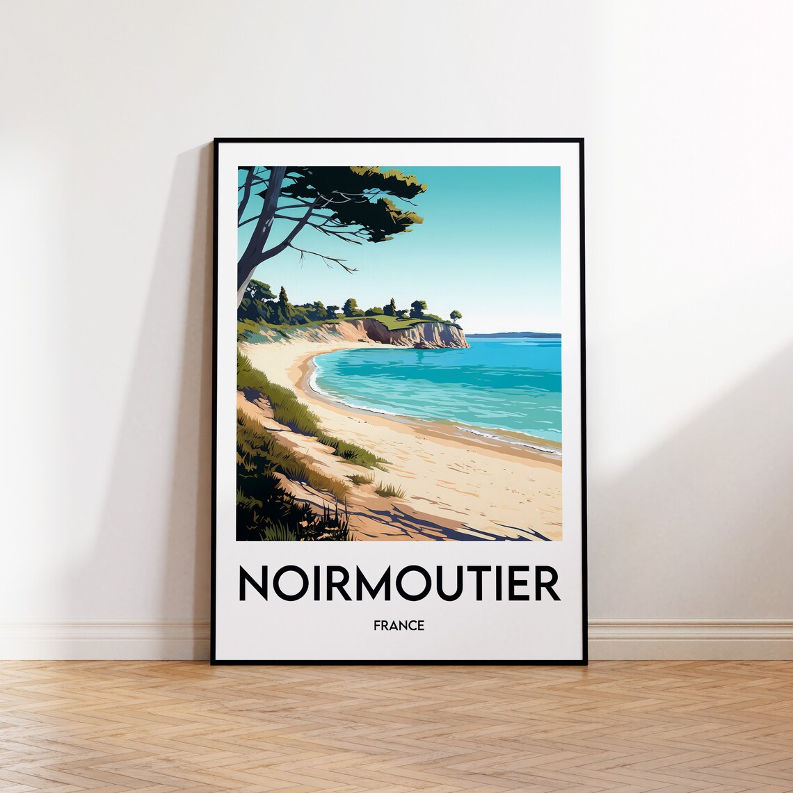 Noirmoutier France Sandy Beach Pine Cliffs Vintage Travel Poster