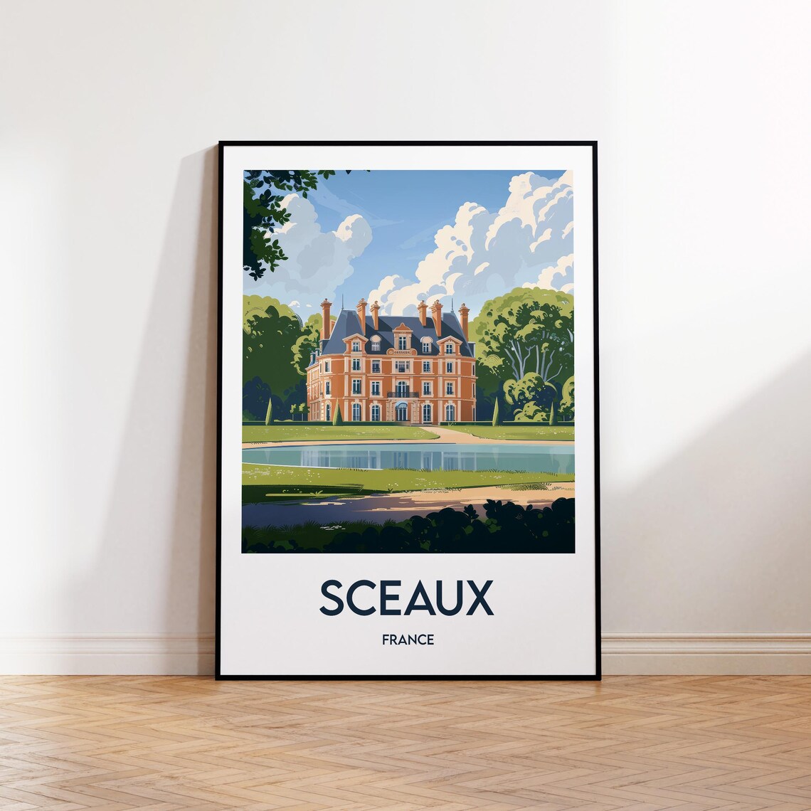 Sceaux France Chateau Park Pond Reflection Vintage Travel Poster