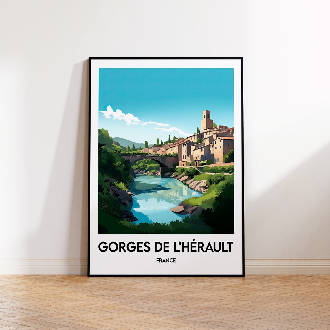 Gorges de l Herault France Vintage Travel Poster Stone Bridge River
