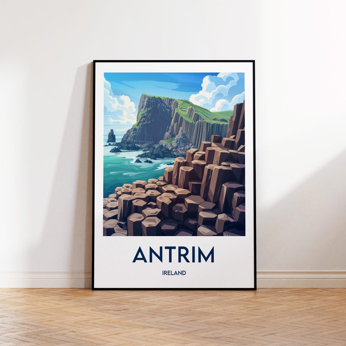Antrim Ireland Giant's Causeway Dramatic Basalt Coast Travel Poster