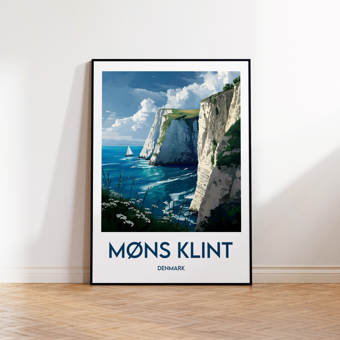 Mons Klint Denmark White Chalk Cliffs Vintage Travel Art Poster
