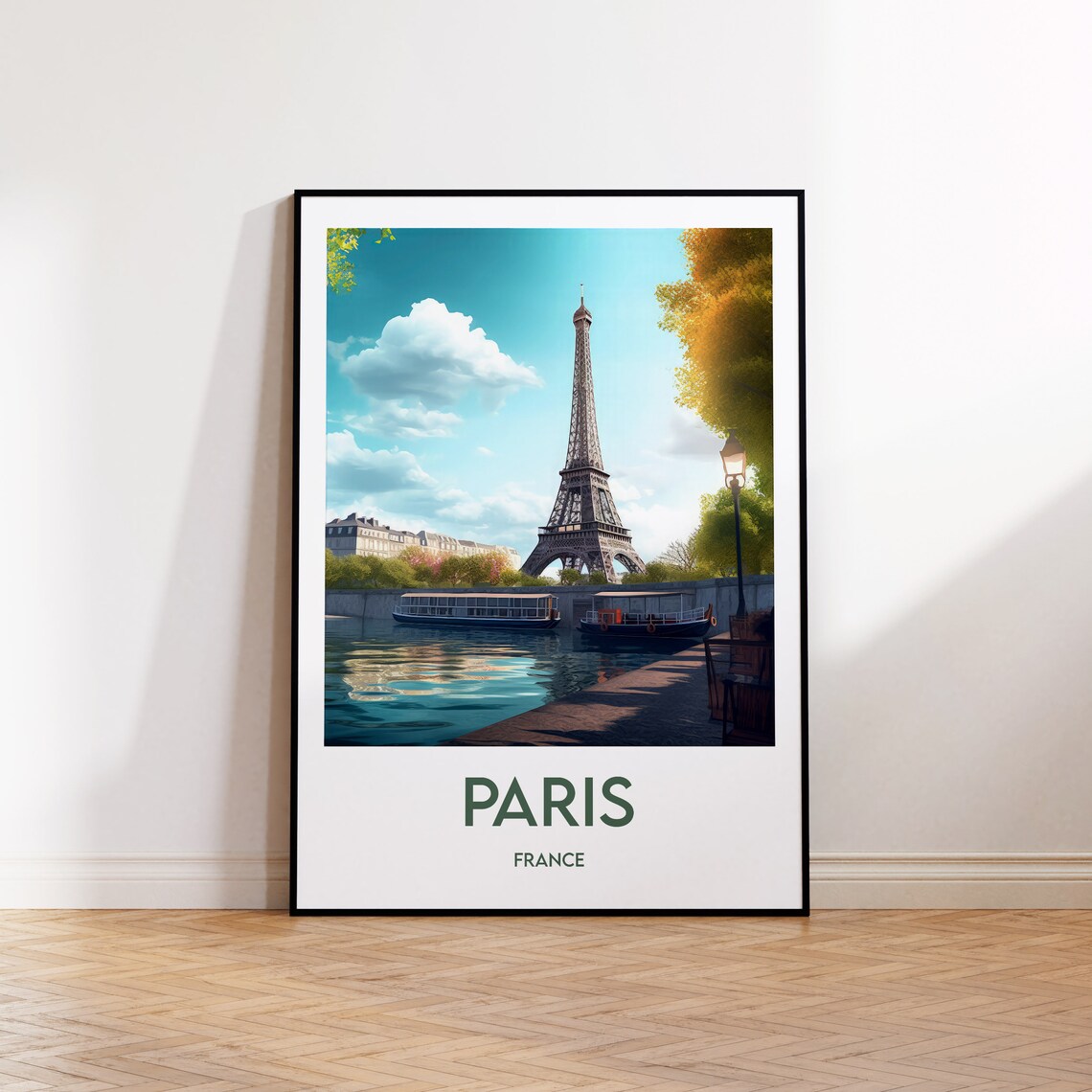Paris Travel Poster, Vintage Seine and Eiffel Tower